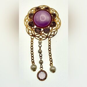 3 for $30 VTG GoldTone Acrylic Cabochon Amethyst Colored Crystals Brooch Pin